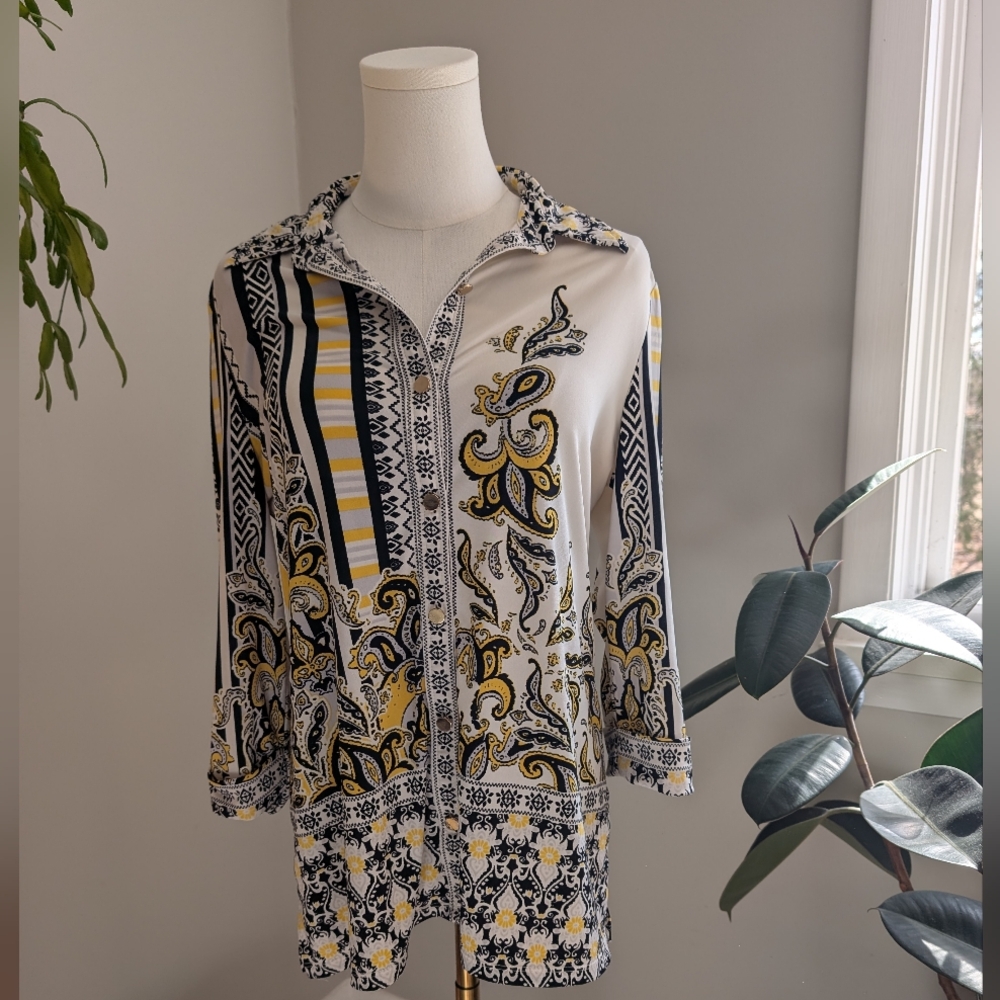 Floral/Paisley and Geometric Button Up Collared Shirt